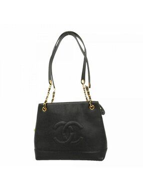 Chanel Shoulder Bag Caviar Leather Black Gold